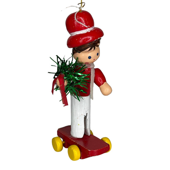 Vintage Clothes Pin Guy on A Skateboard Christmas Ornament - Picture 9 of 10